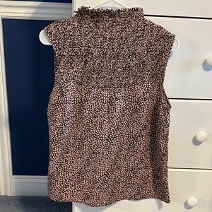 Sleeveless Smocked Mock Neck Top - Pink and Black Print